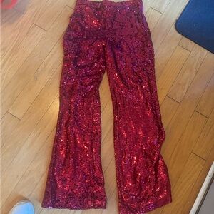 Zara Red Sequin Wide Leg Pants